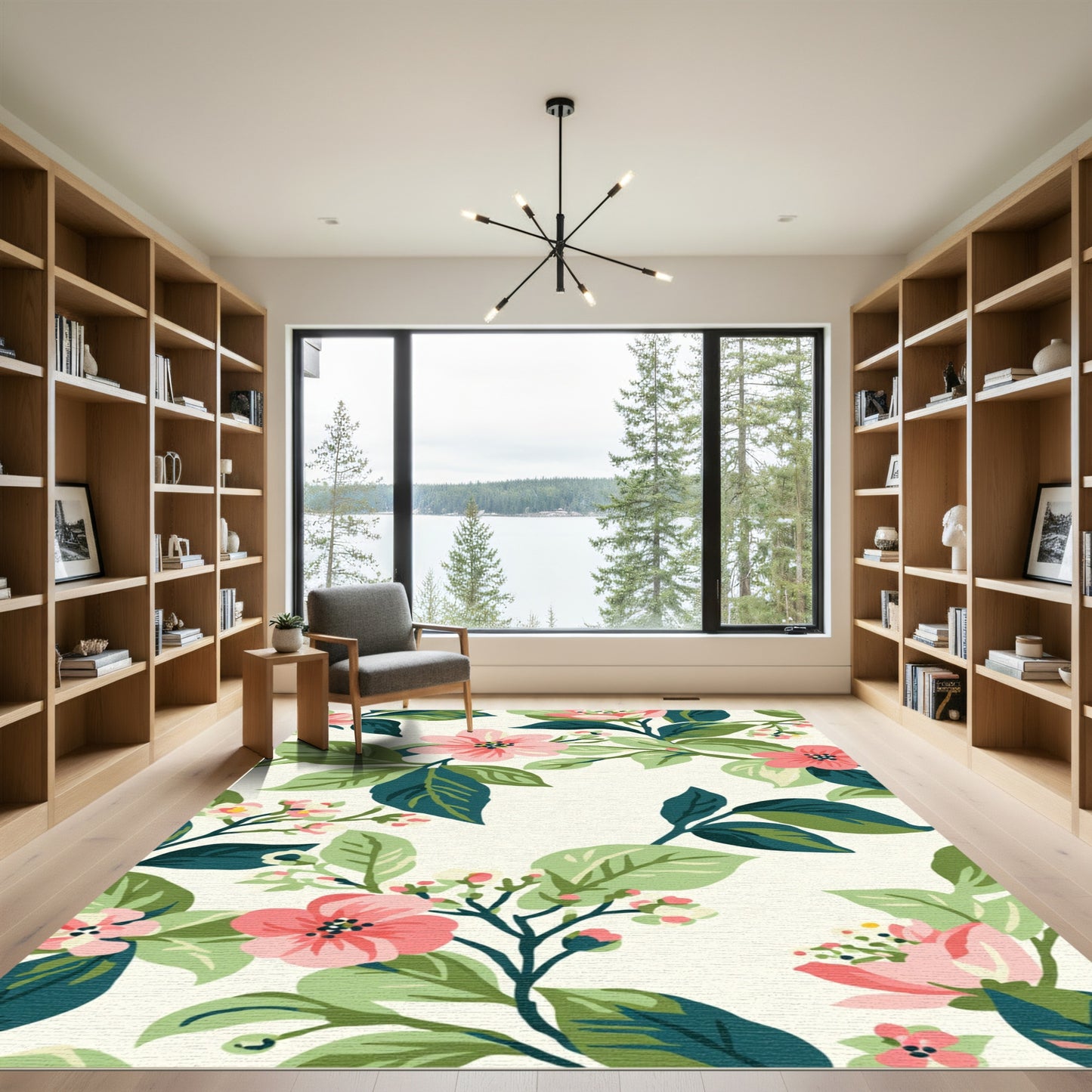 Pink Coral Floral Garden Branches Rug