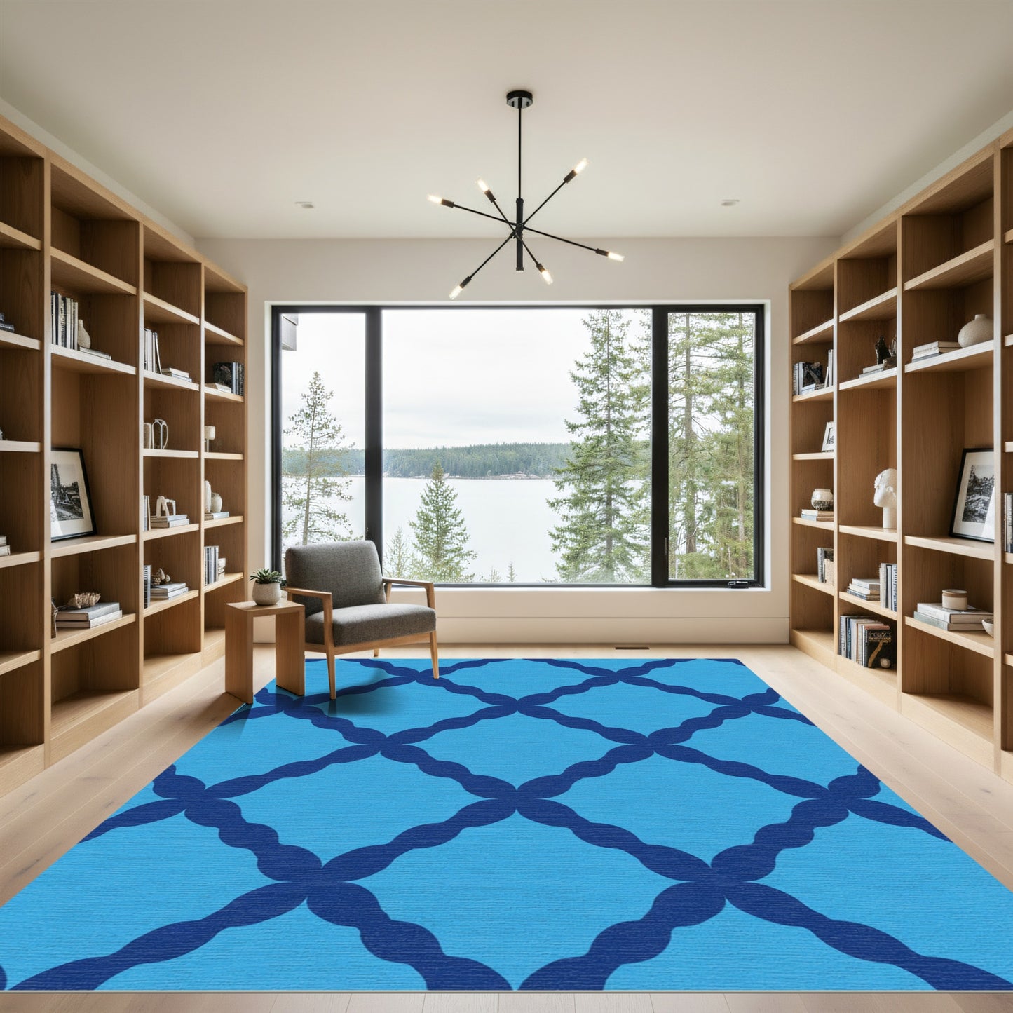Navy Blue Light Blue Lattice Rug