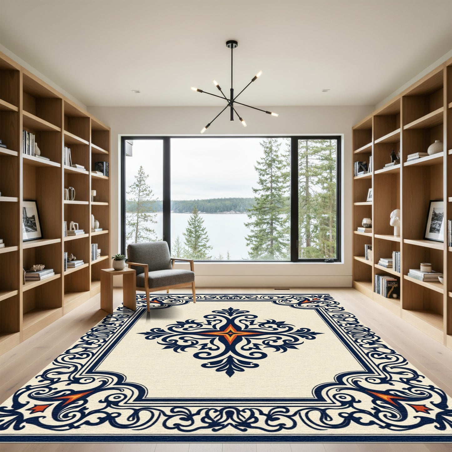 Navy Crimson Floral Medallion Rug