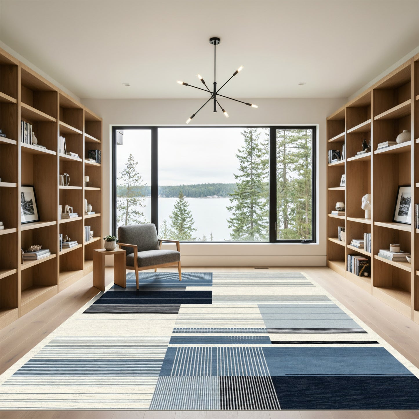 Abstract Blue Horizontal Vertical Stripes Rug