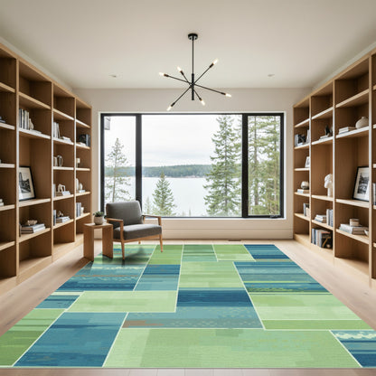Plaid Teal Green Abstract Patchwork Rug