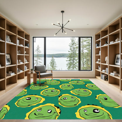 Cute Green Alien Faces Repeating Rug