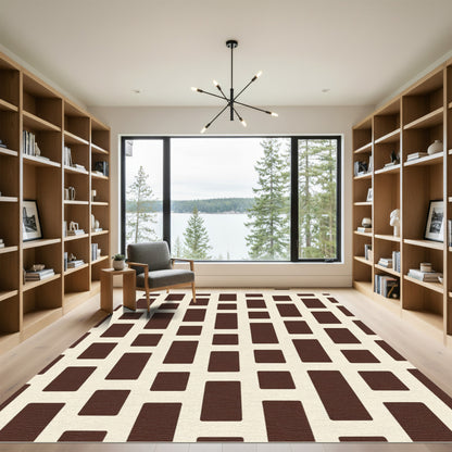 Rich Cocoa Rectangles Grid Rug