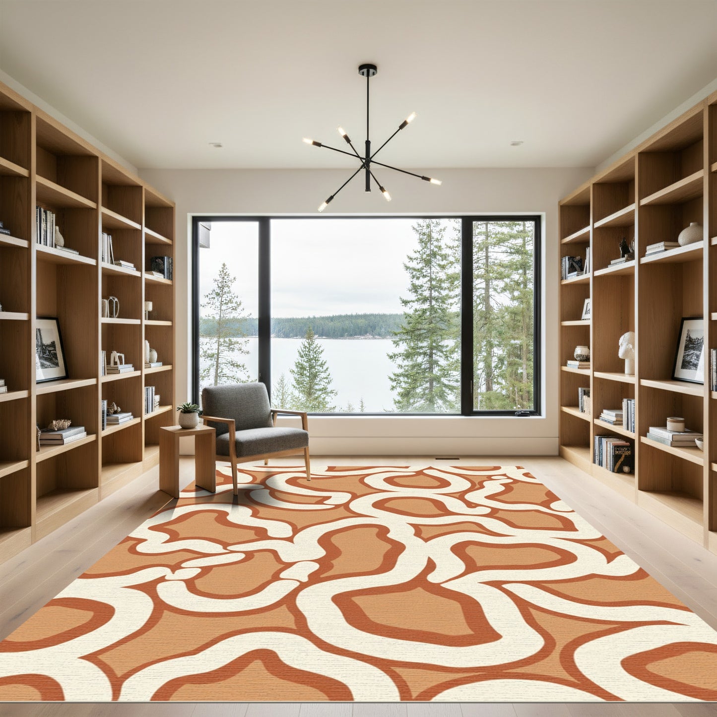 Terracotta Cream Abstract Organic Swirl Rug