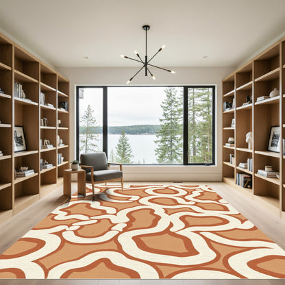Terracotta Cream Abstract Organic Swirl Rug