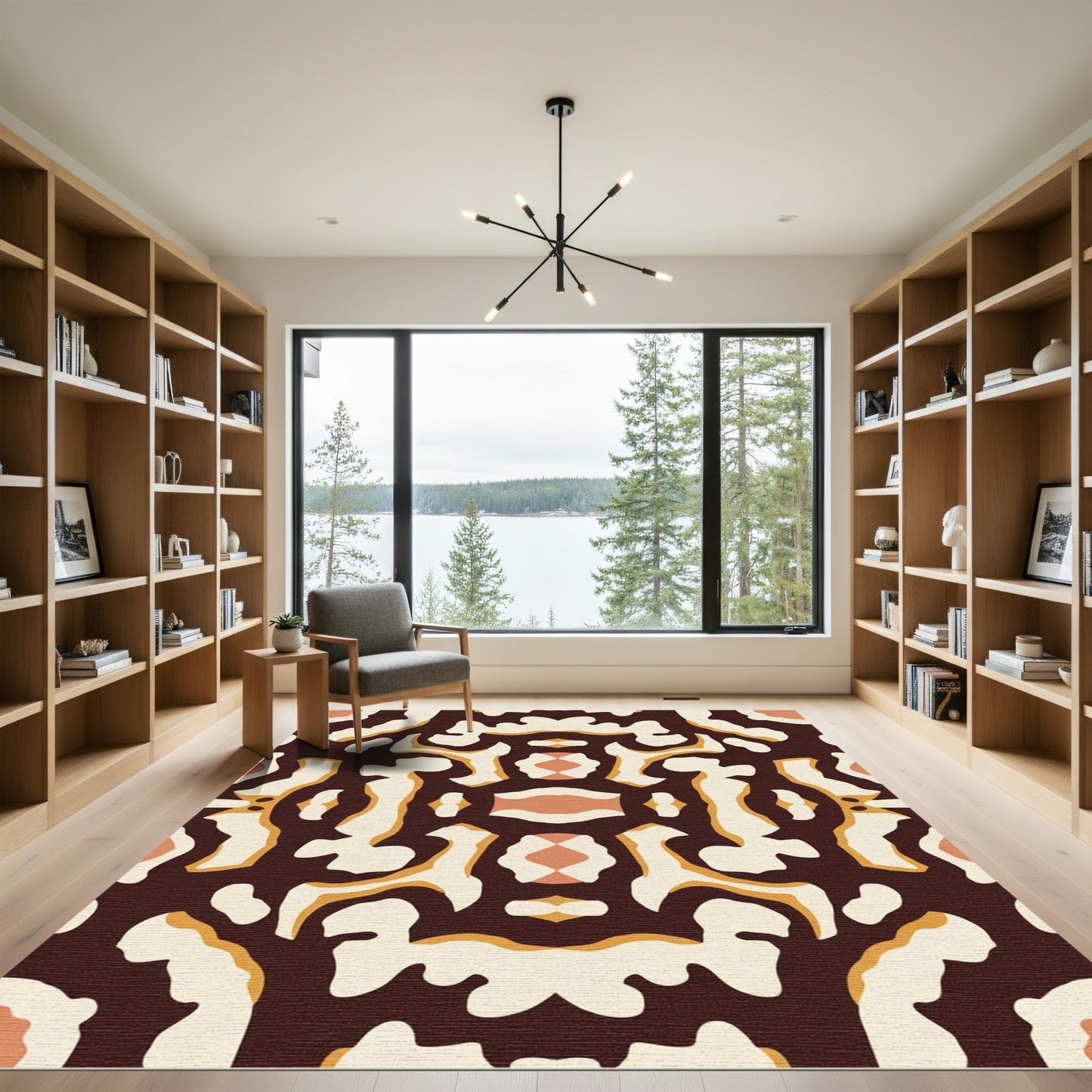 Abstract Cream Brown Orange Organic Forms Rug