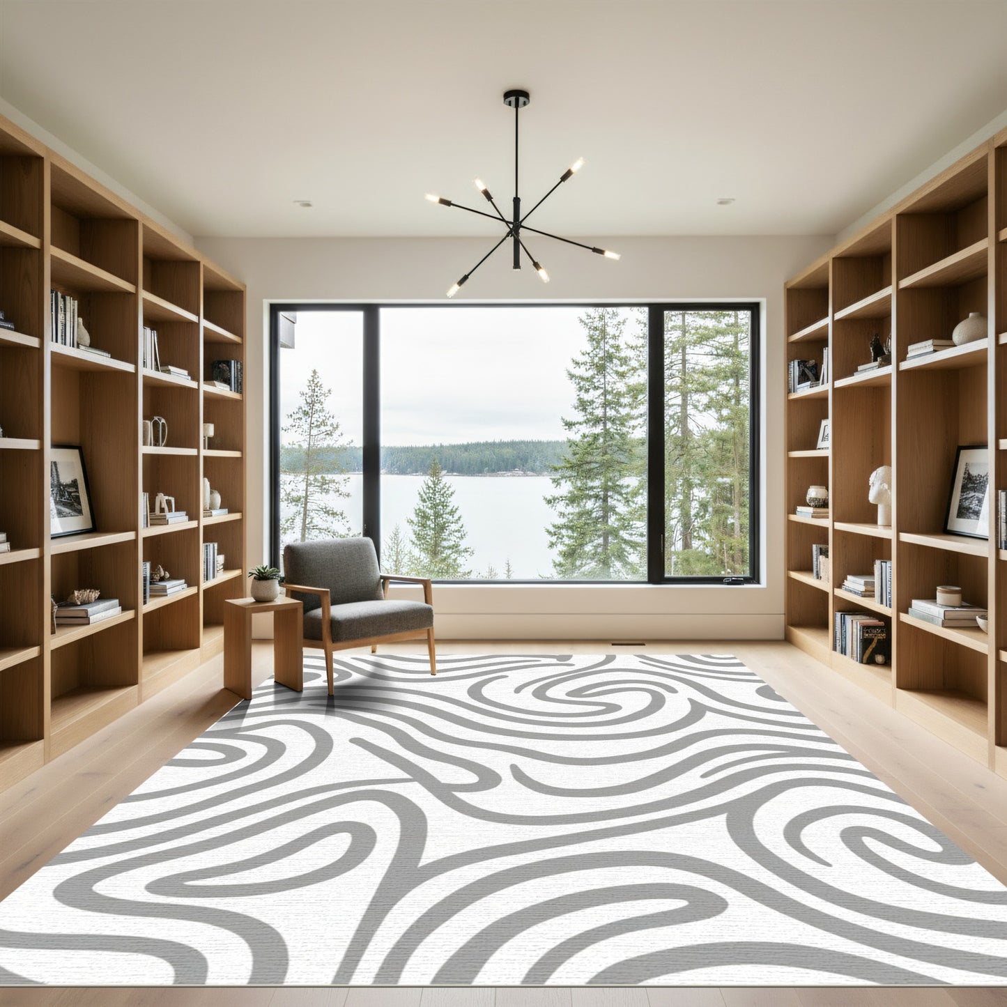 Modern Gray Swirl Abstract Rug
