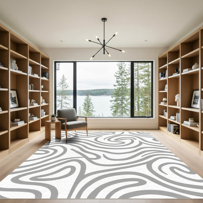 Modern Gray Swirl Abstract Rug