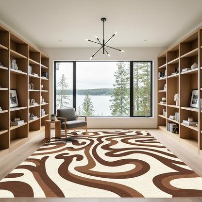 Brown Cream Swirl Fluidic Abstract Rug