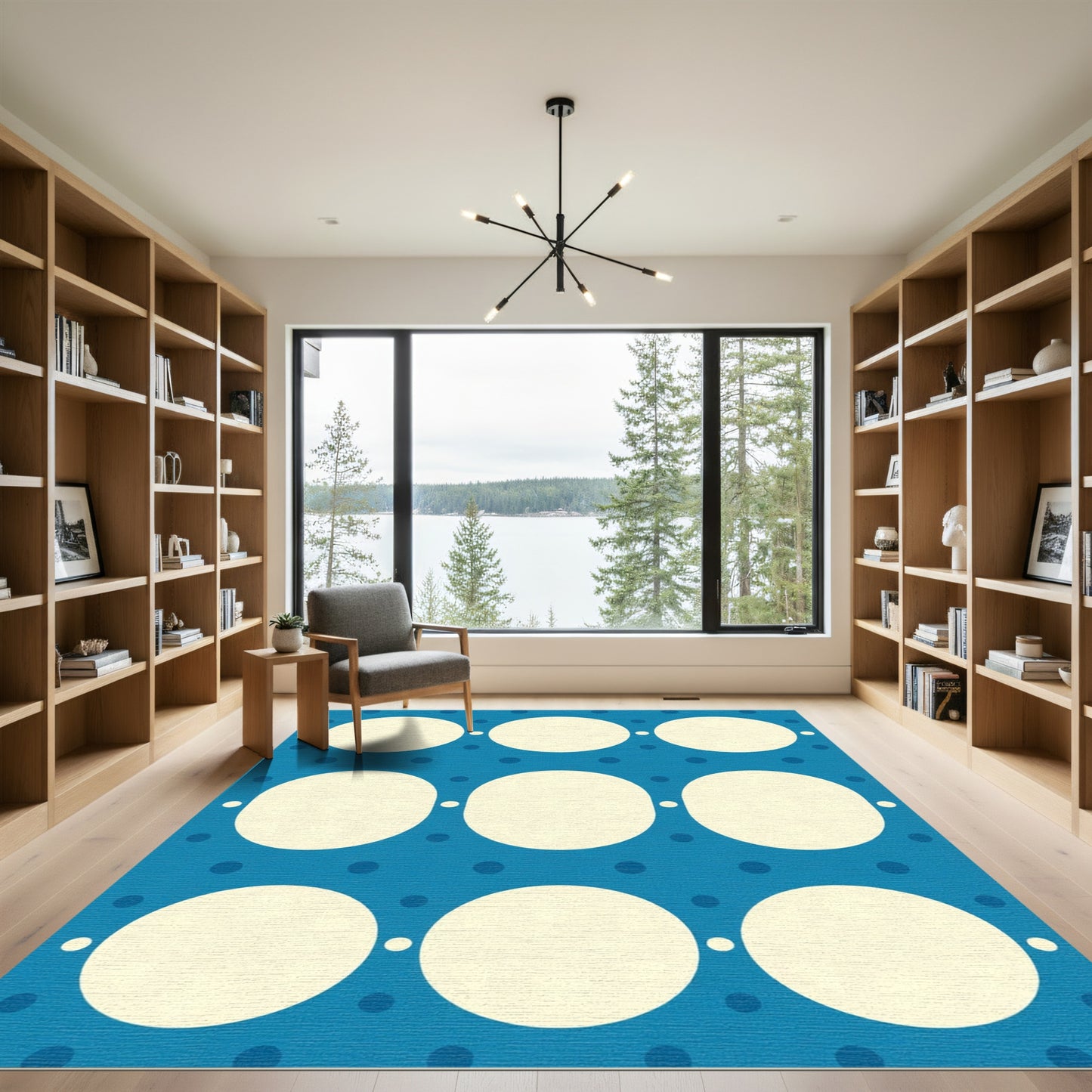 Blue Cream Polka Dot Circles Rug