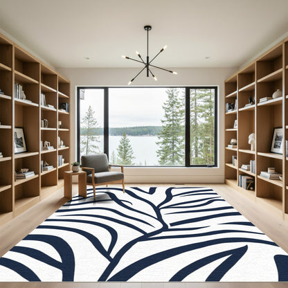 Deep Blue Organic Curve Lines Rug