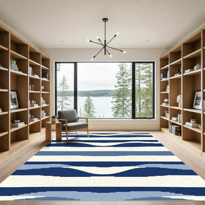 Indigo Wave Stripe Abstract Rug