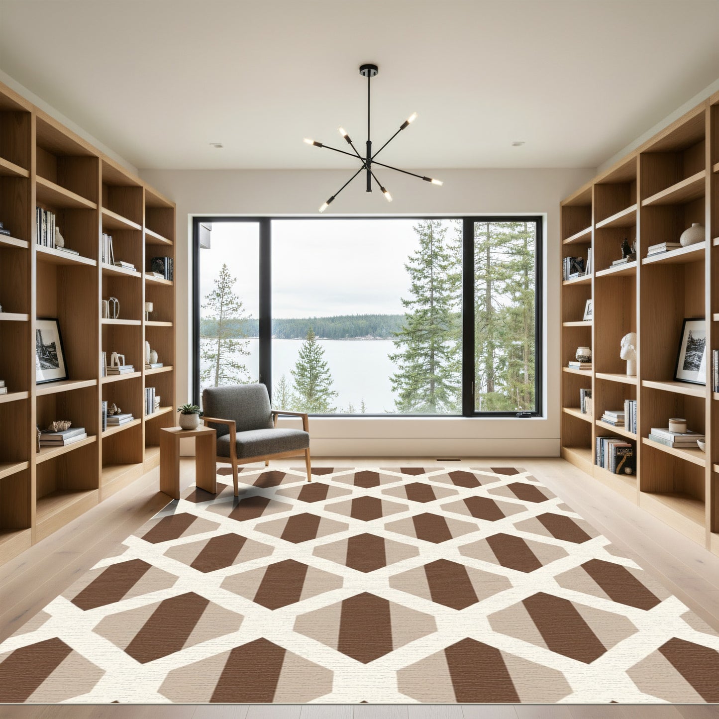 Brown Beige Geometric Honeycomb Rug