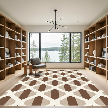 Brown Beige Geometric Honeycomb Rug