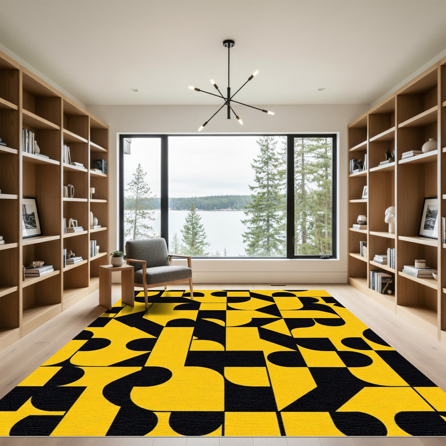 Bold Yellow Black Geometric Composition Rug