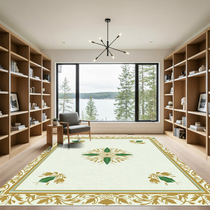 Ivory Gold Green Floral Medallion Border Rug