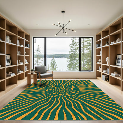 Emerald Teal Sunburst Swirl Rug