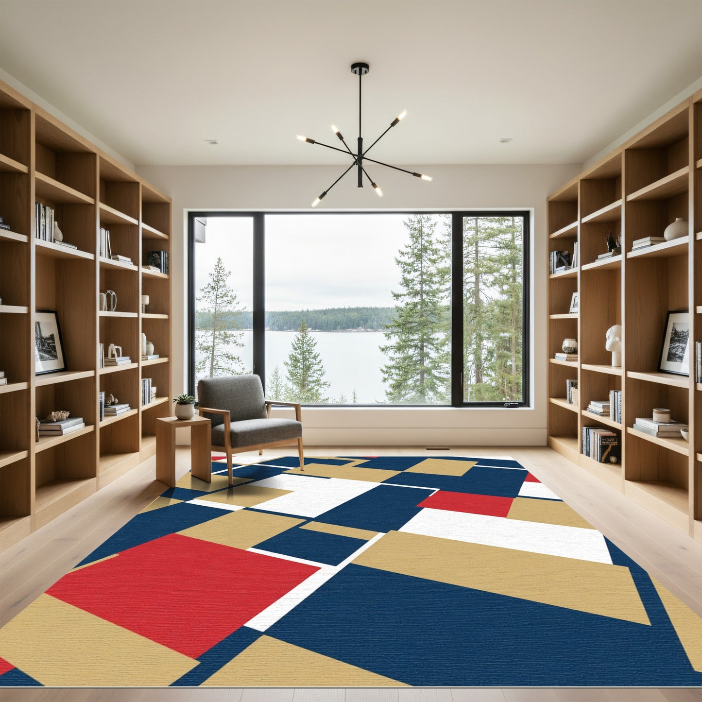 Red Blue Gold Rectangular Overlap Rug