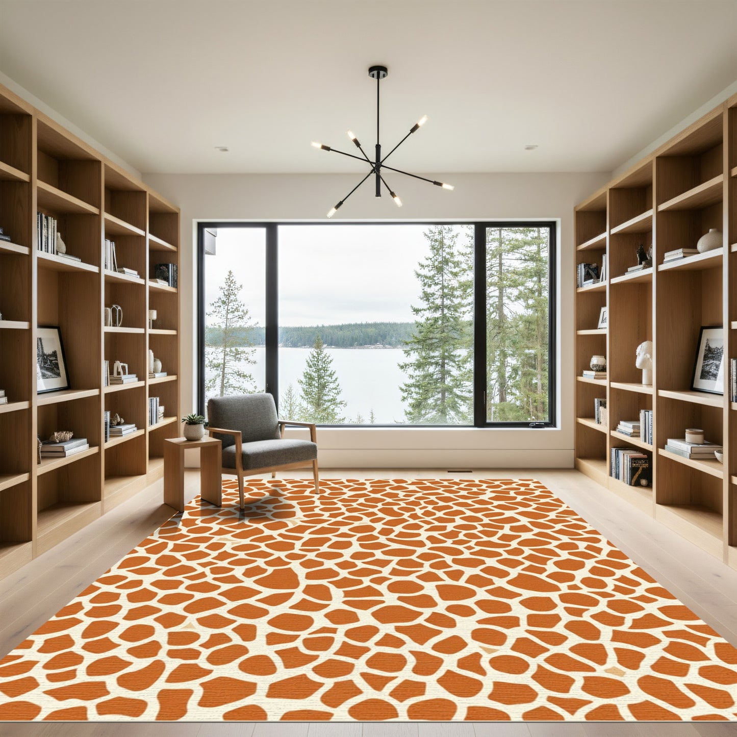 Orange Cream Animal Print Irregular Patches Rug
