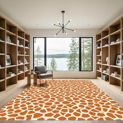 Orange Cream Animal Print Irregular Patches Rug