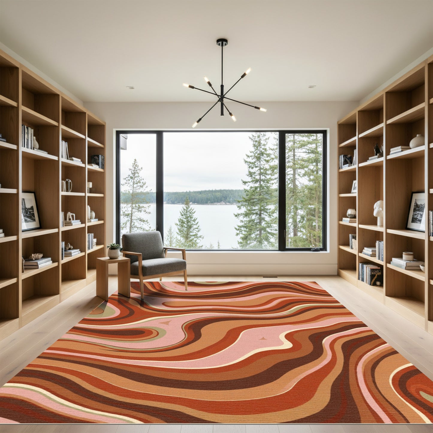 Earthy Streaked Marble Abstract Waves Rug