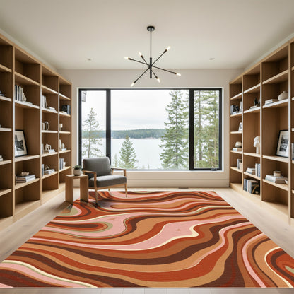 Earthy Streaked Marble Abstract Waves Rug