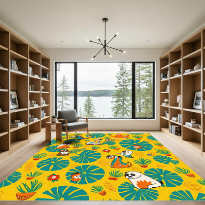 Yellow Whimsical Animals Tropical Plants Rug