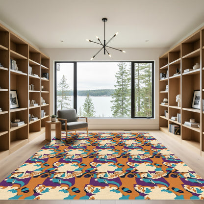 Orange Teal Purple Abstract Blended Forms Rug