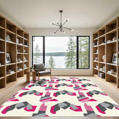 Pink Gray Overlapping Geometric Shapes Rug