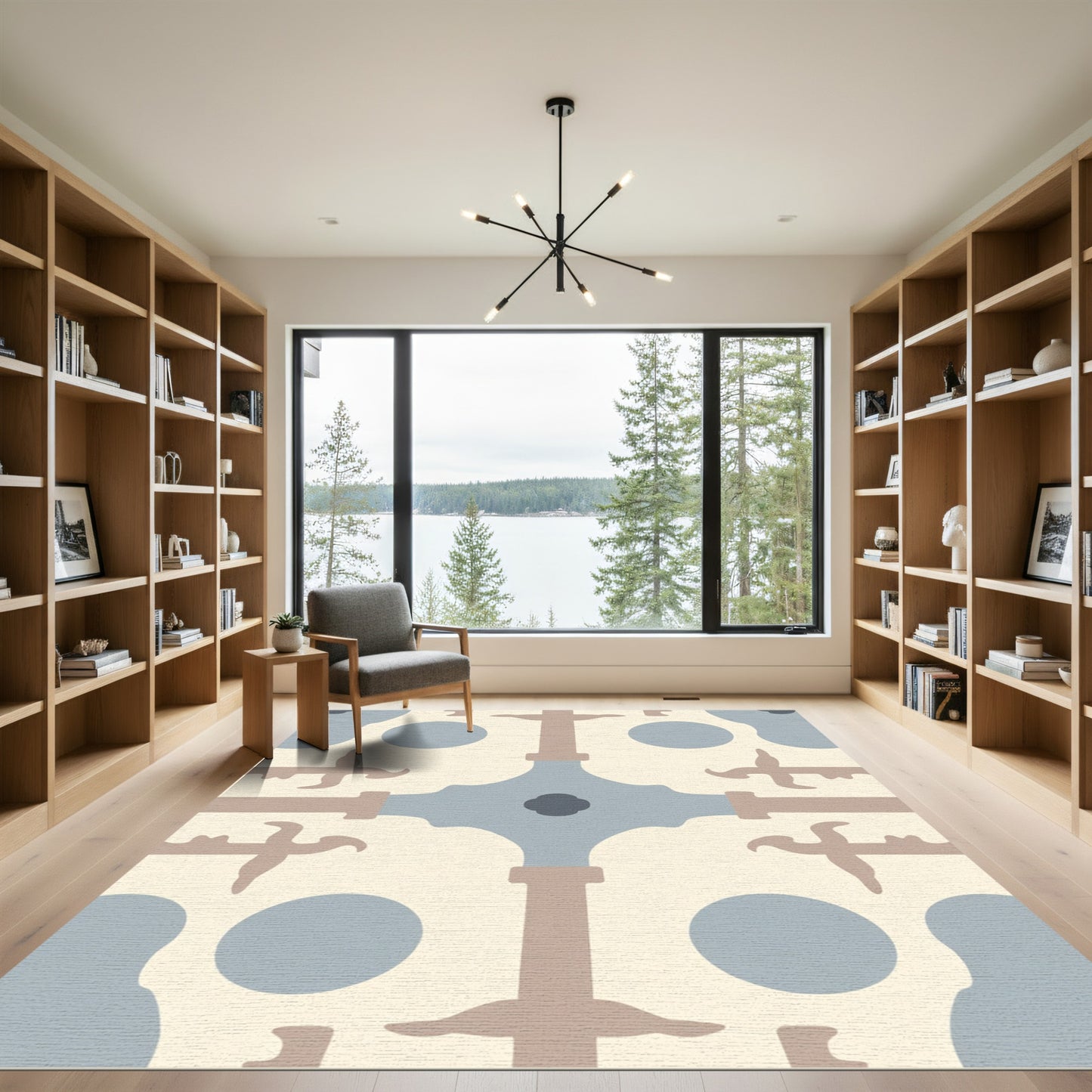 Cream Blue Taupe Geometric Elements Rug