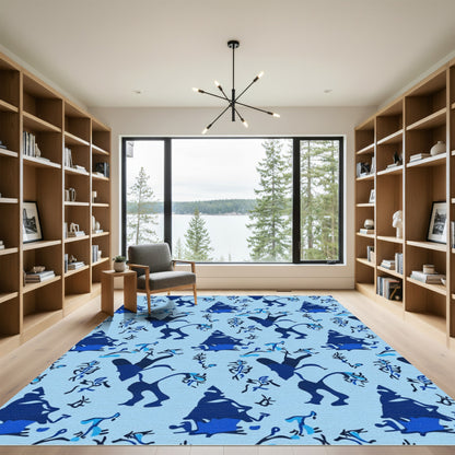 Dancing Figures Blue Abstract Rug