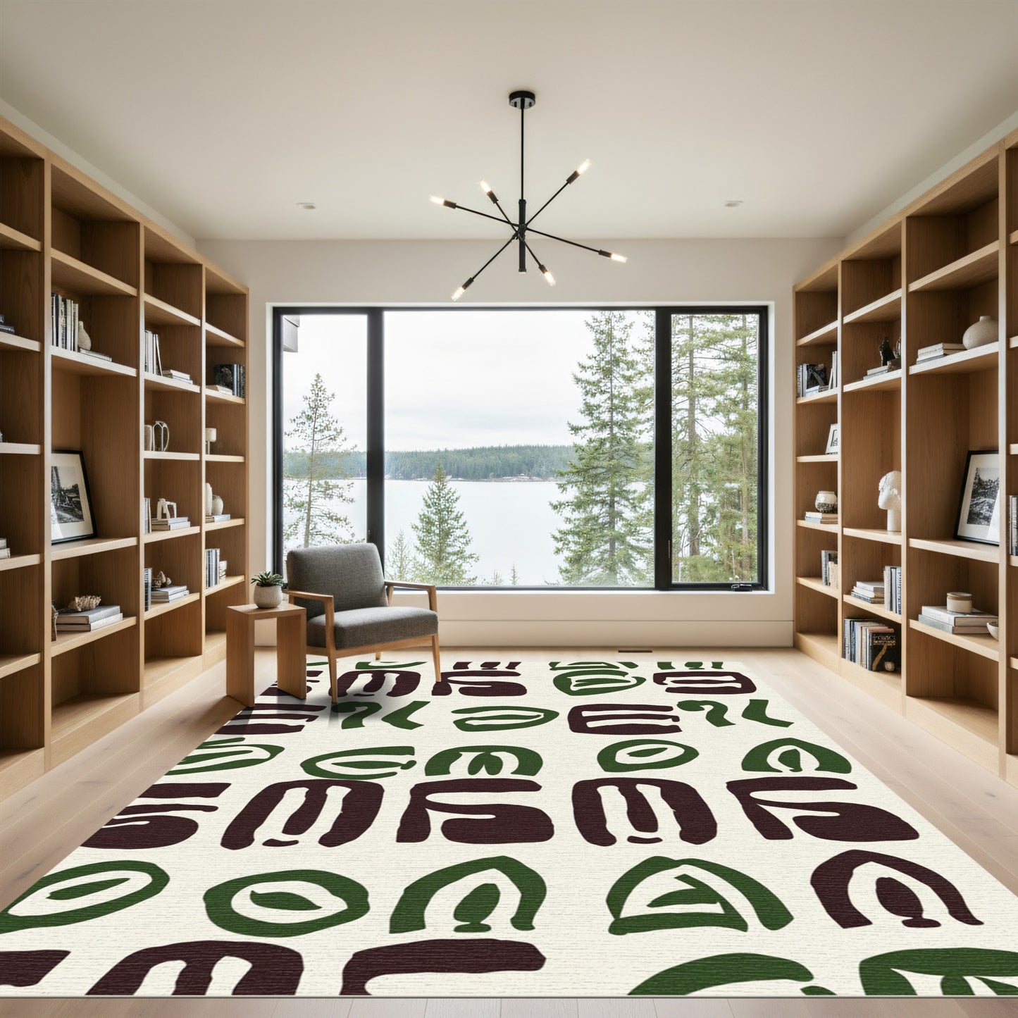 Dark Green Abstract Totem Rug