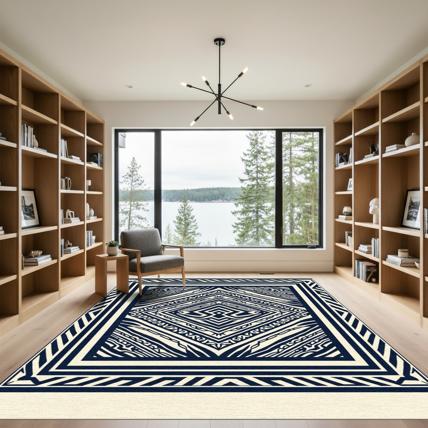 Ink Geometric Labyrinth Diamond Rug
