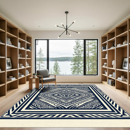 Ink Geometric Labyrinth Diamond Rug