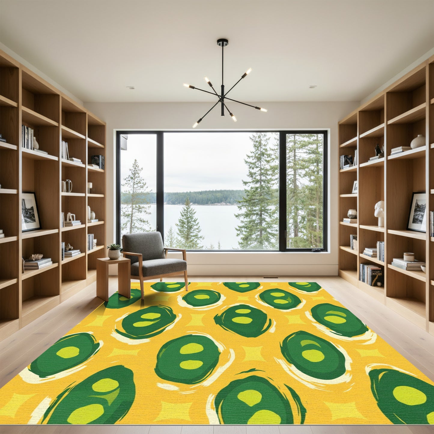 Golden Yellow Green Abstract Oval Rug