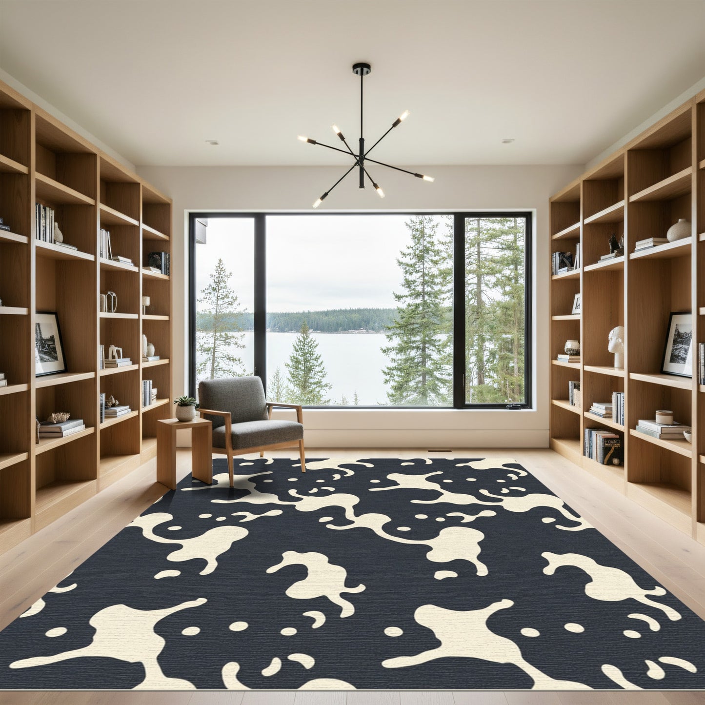 Cream Splatter Ink Abstract Rug