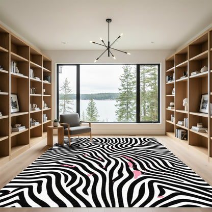 Bold Black Pink Zebra Stripes Rug