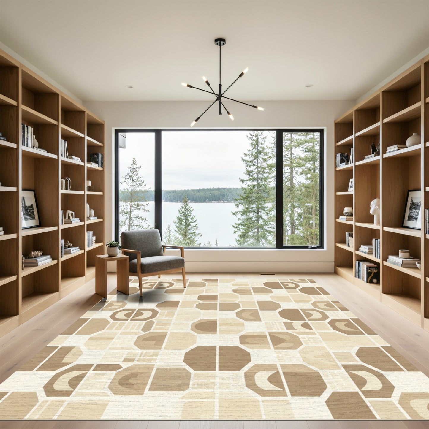 Neutral Geometric Octagon Grid Rug
