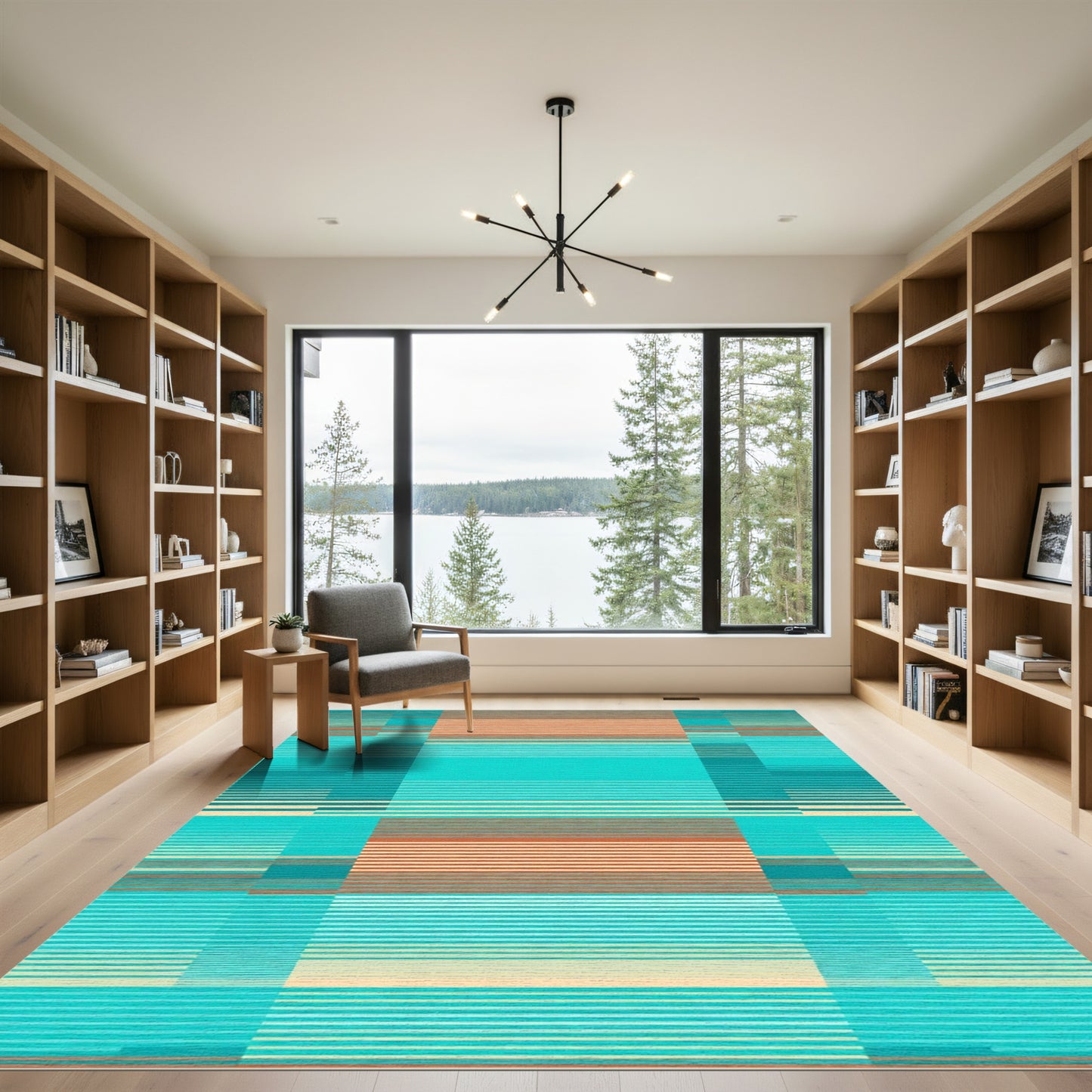 Cool Teal Orange Stripe Rectangles Rug