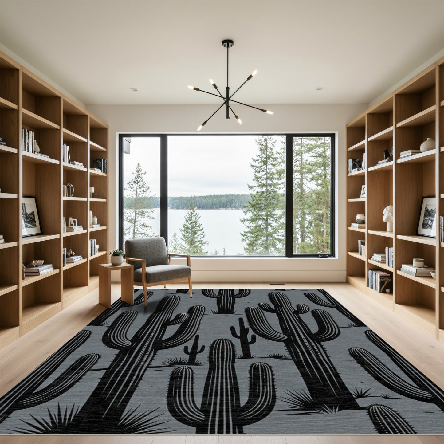 Monochromatic Desert Cactus Landscape Rug