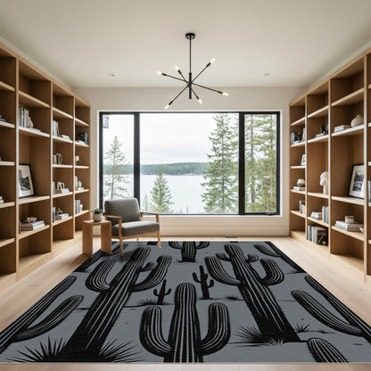 Monochromatic Desert Cactus Landscape Rug
