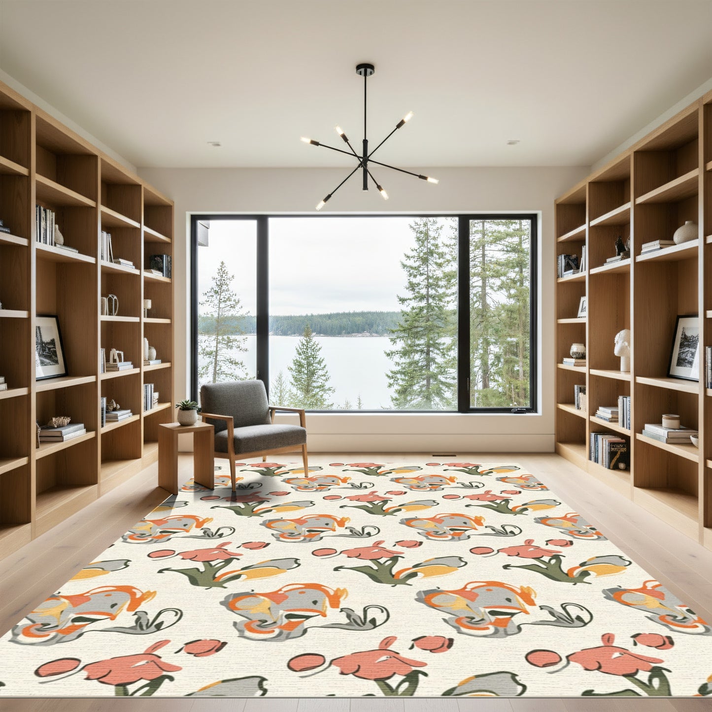 Abstract Coral Floral Swirl Rug