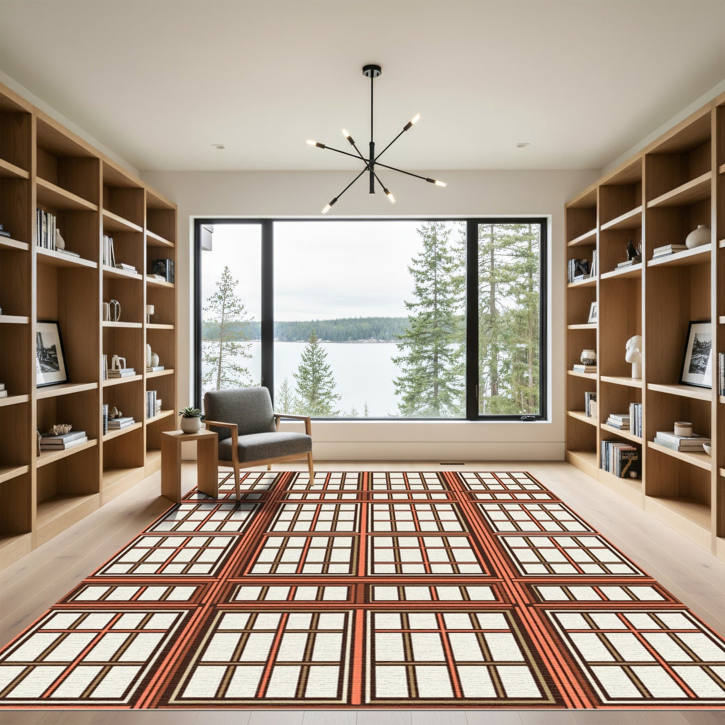 Terracotta Window Pane Grid Rug