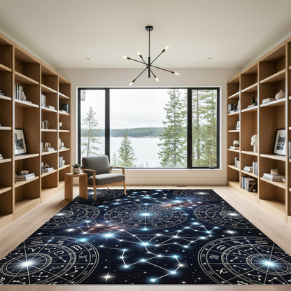 Celestial Zodiac Constellation Circles Rug