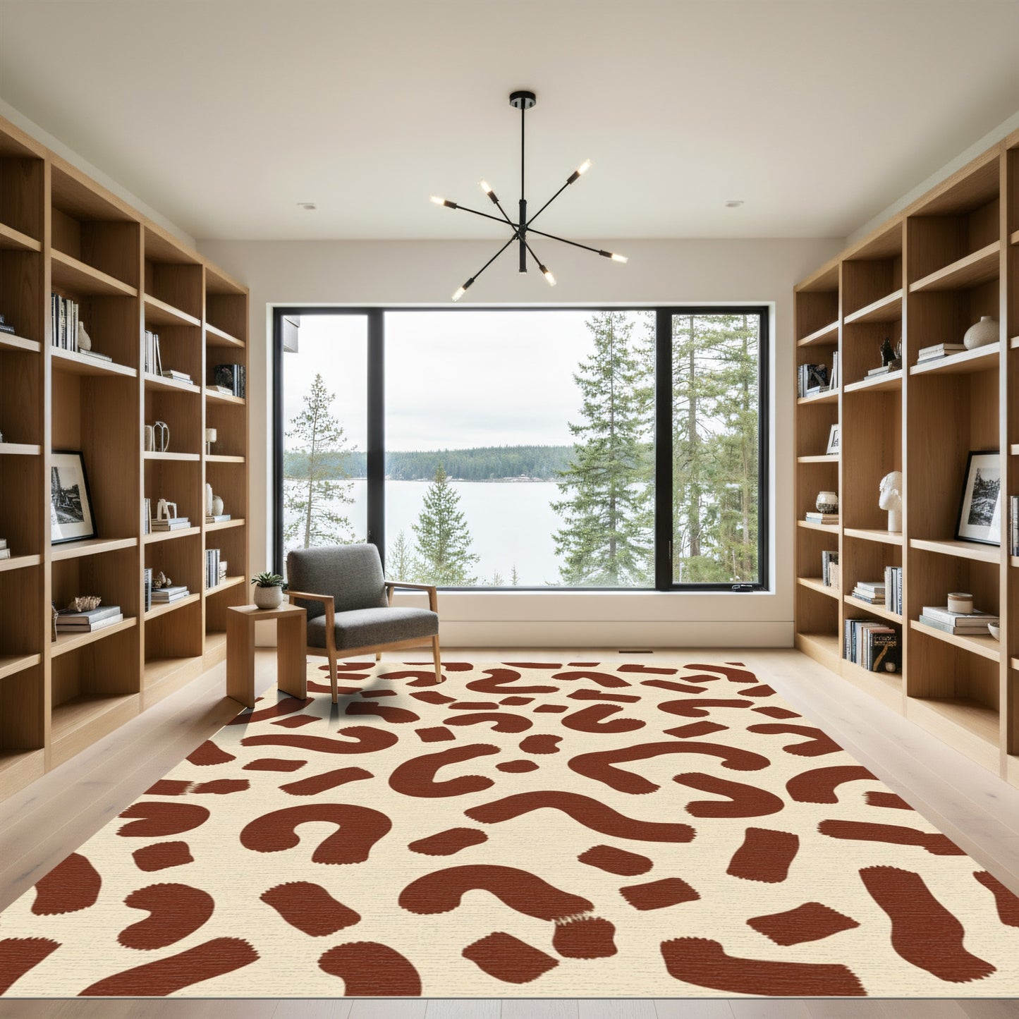 Brown Strokes Abstract Cream Rug
