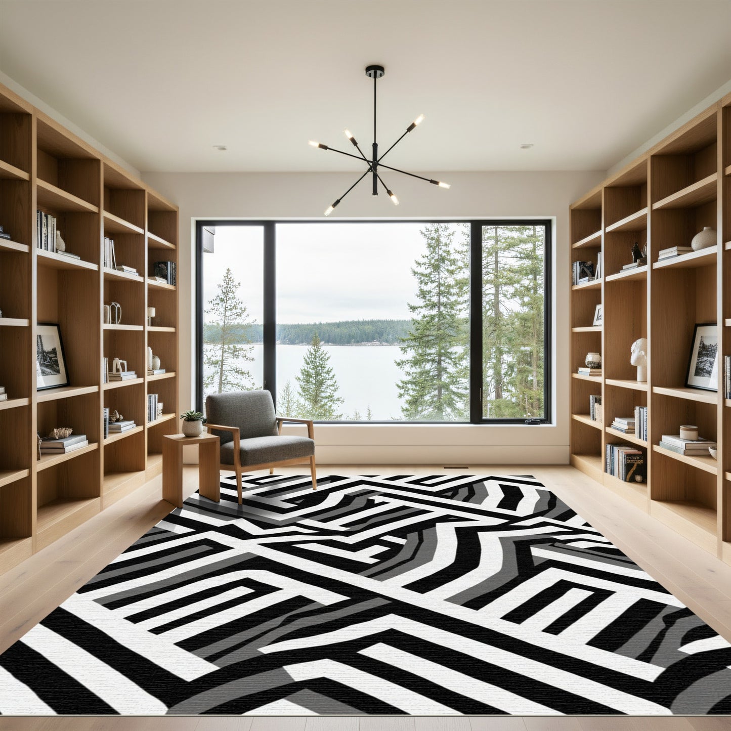 Monochromatic Abstract Geometric Labyrinth Rug