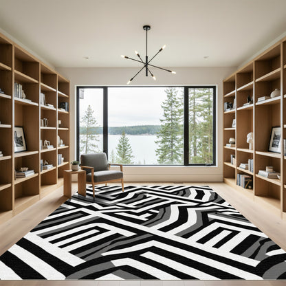 Monochromatic Abstract Geometric Labyrinth Rug