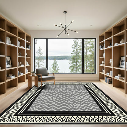 Tribal Black Cream Geometric Chevron Rug