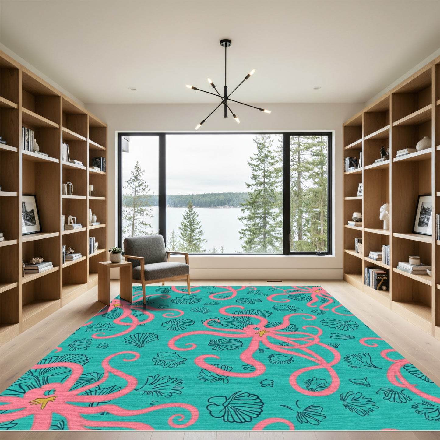 Pink Octopus Coral Teal Ocean Rug