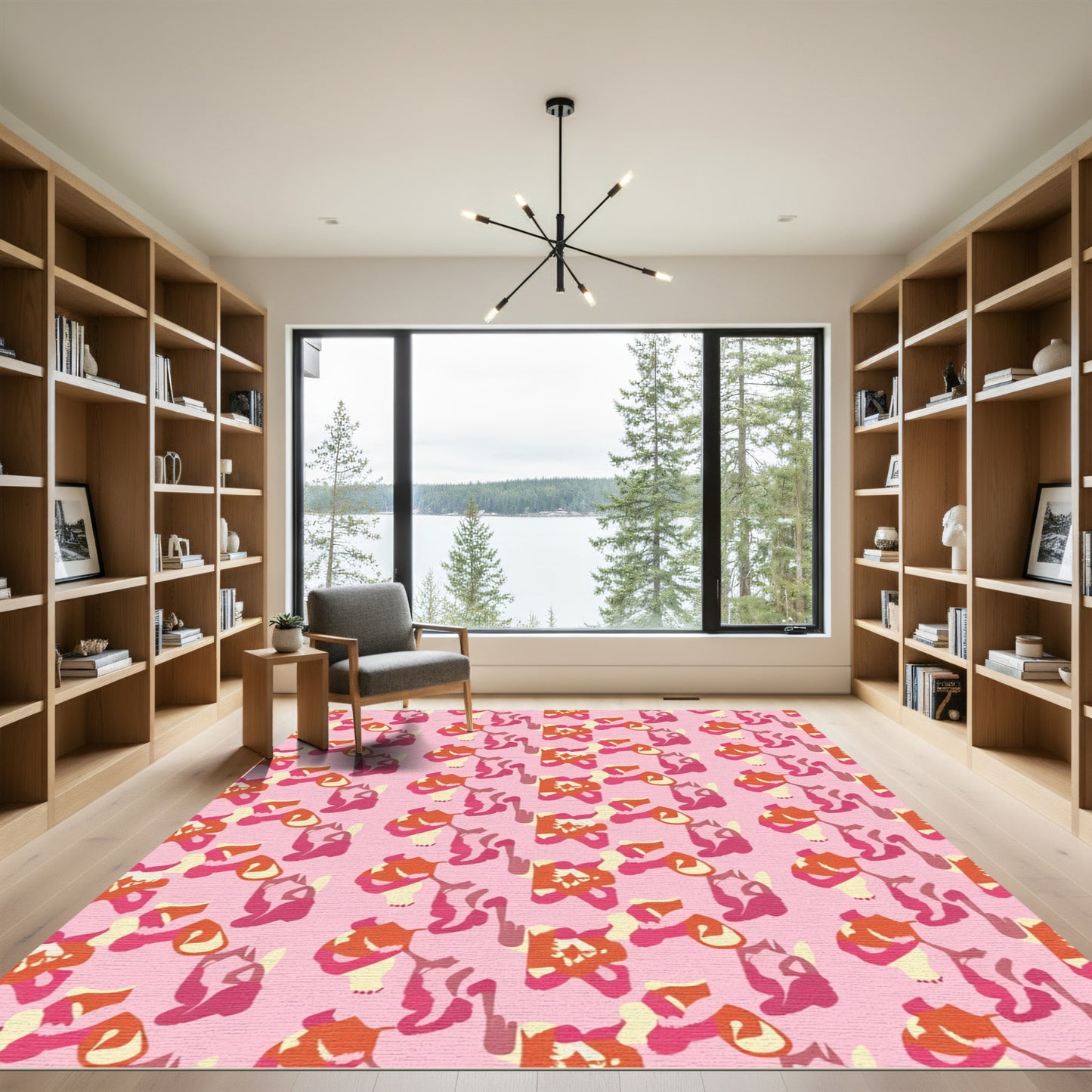 Pink Orchid Floral Arrangement Rug